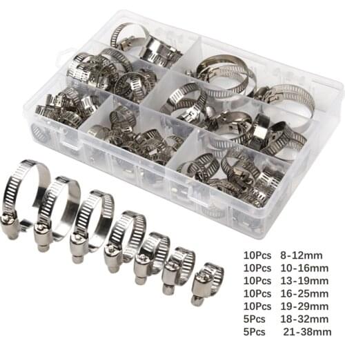 60/50pcs 8mm-38mm Pipe Hose Clamps Stainless Steel Hoop Clamp Automotive Fuel Pipe Tube Clip Hardware Spring Water Plumbing