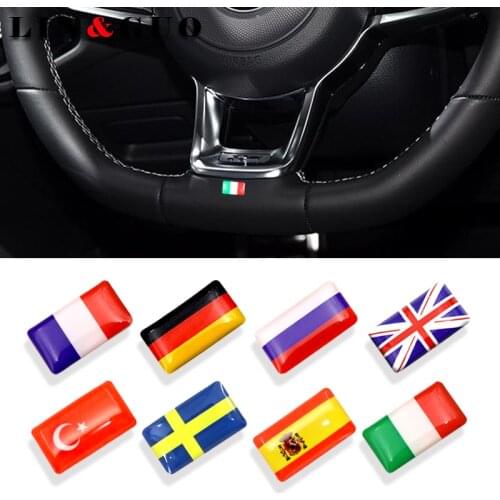 8pcs Steering wheel 3D Epoxy Car Styling Accessories fit for Russia Germany UK Italy Spain Sweden National Emblem Car Sticker