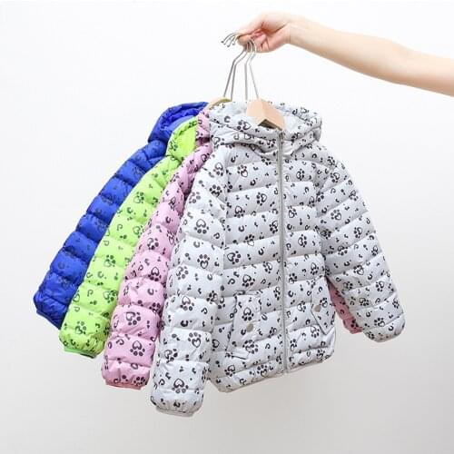 Childrens cartoon foot print cotton clothes Toddler Baby Boys Girls Winter Cartoon Windproof Coat Hooded Warm Outwear Jacket M5