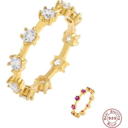 GS 925 Sterling Silver Rose Red White Zircon Rings For Women Rock Punk Colorful Luxury Rings Jewelry Round Fashion Crystal