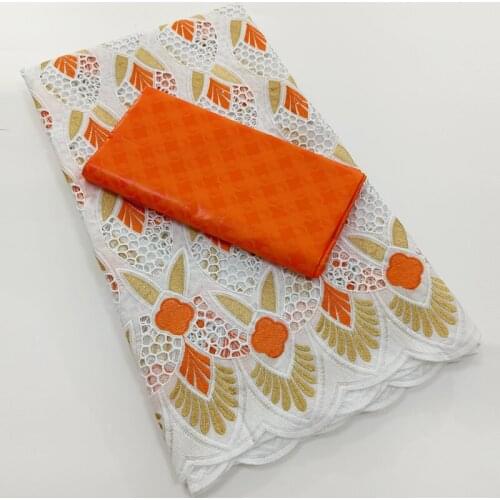 High2021Quality African Nigerian Tulle Lace Fabric Prom Dress Damask Party Gown Swiss Cotton 2.5Yards+2.5Yards Bazin