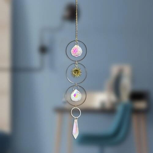 Crystal Wind Star Moon Pendant Handmade Light Catcher Handmade Garden Window Wedding Curtain Chandelier DIY Decor New