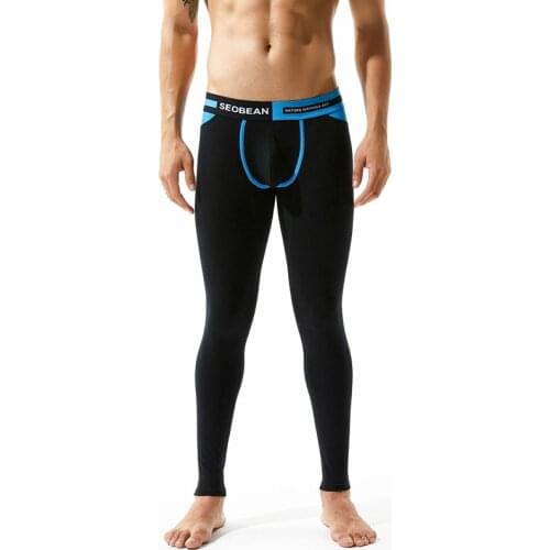 SEOBEAN male long johns pants cotton floral sexy thermal underwear for men winter sleeping wear pouch leggings good quality