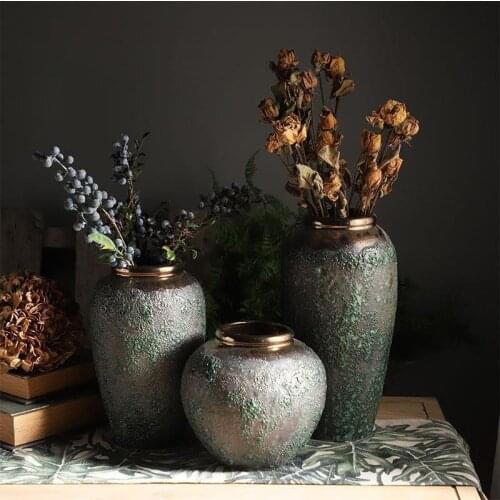 Stoneware Pots Hydroponic Dried Flower Arrangement Vase Retro Floor Desktop Ceramic Vases Living Room home Decoration florero