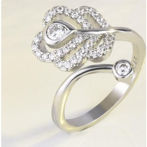 Exquisite Silver Plated Zircon Feather Ring Cocktail Party Adjustable Opening Ring Bridal Band Engagement Rings Anniversary Gift