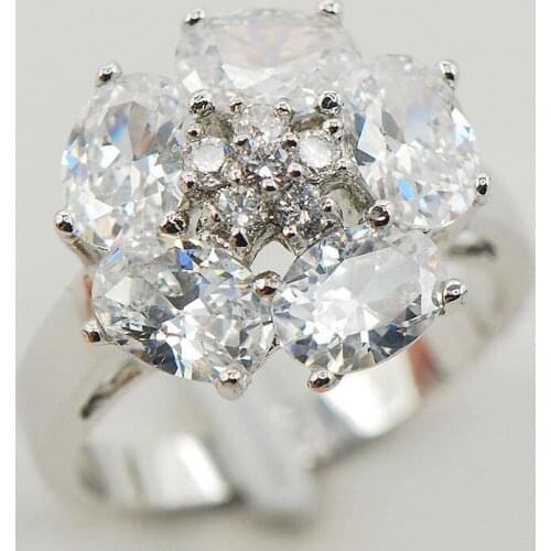 White Crystal Zircon Fashion Women 925 Sterling Silver Ring F909 Size 6 7 8 9 10
