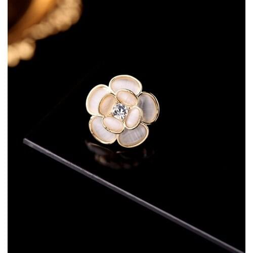 Korean Simple Small Flower Collar Pins Fashion French Double-layer Opal Rose Lapel Pin Female Shirt Button Brooch Accessories