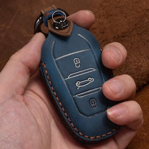 Leather Car Key Case Cover for Peugeot 308 408 508 2008 3008 4008 5008 Citroen C4 C4L C6 C3-XR Accessories Shell Key Ring