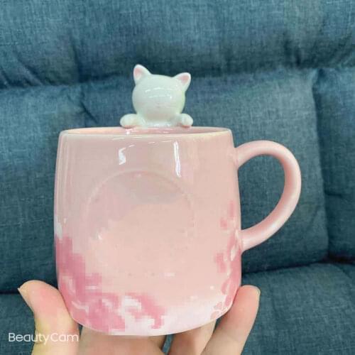 Star Papa Purple Pink Cherry Blossom Viewing Cat Mug Gift Mug Cute Ceramic Mug