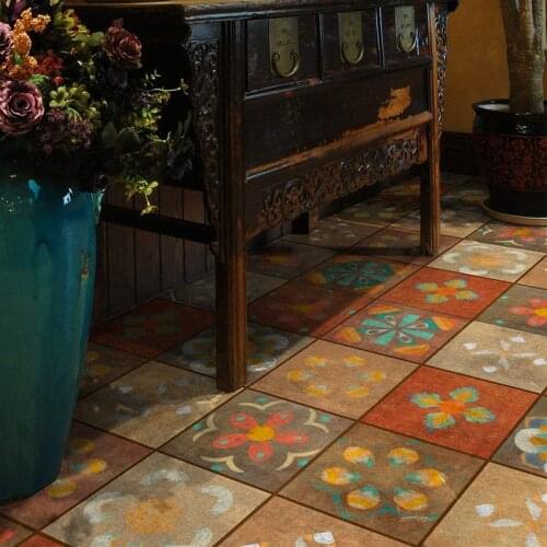 Kitchen Floor Stickers Waterproof Hard-Wearing Self-Adhesive Bathroom Tile Floor Tile Vintage Ornament Refurbished Wall Stickers