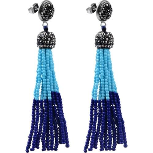 LFPU Handmade Two Colors Small Beaded Tassel Earrings Hanging Dangle Drop Pendant Earrings Jewelry For Women Girl Wholesale