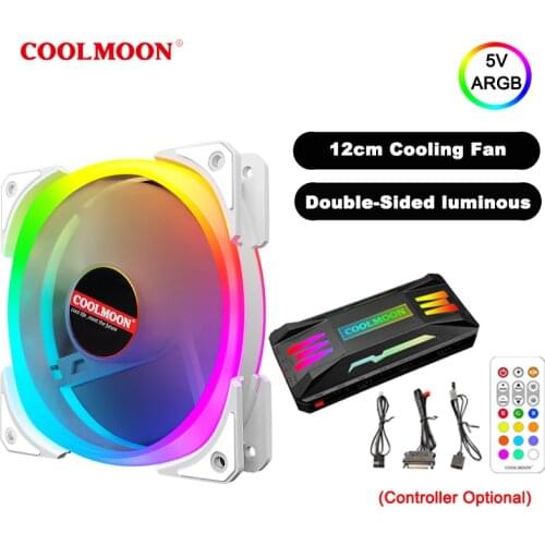 COOLMOON 12cm Cooling Fan 5V 3Pin/6 Pin ARGB/4Pin PWM PC Case CPU Computer Cooler with/without Standard/Music/3 in 1 Controller