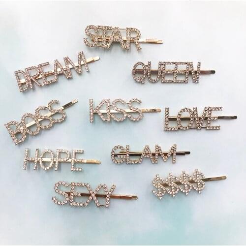 Wholesale Hair Pins Bling Rhinestone Letters 12 Zodiac Hair Pins Word Barrettes Pins Hair Accessories for Women Lady