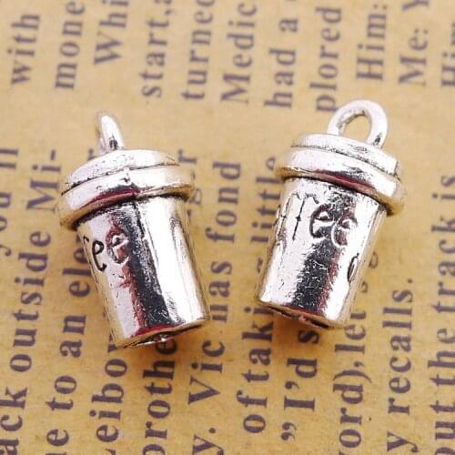 10pcs/Lot 8x14mm 3D Coffee Alloy Charms Antique Silver Color Pendants for DIY Jewelry Making Charm