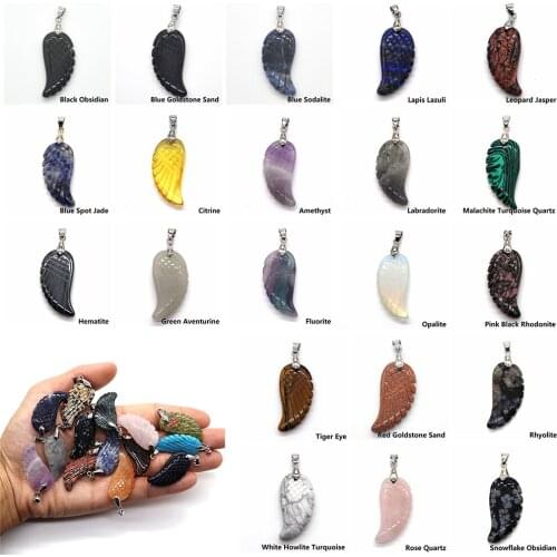 1PC Angel Wing Pendants Natural Crystal Healing Gemstone Amethyst Lapis Lazuli Agate Quartz Women Men Charm for Necklaces Gift