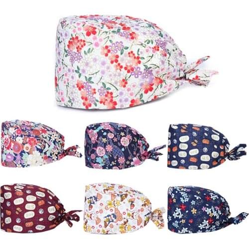 Unisex Scrubs Cap Adjustable Printing Pet Caring Cap Laboratory Work Hats Nursing Beauty Salon Work Hats