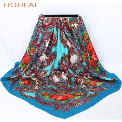Luxury Brand Russian Fashion 120cm Retro Printed Scarves Winter Cotton Hijab Sunscreen Wrap Scarves Shawls Women Large Square