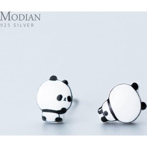 Modian Animal Cute Panda Stud Earrings for Women Girl Kids 925 Sterling Silver Ceramics Jewelry Fashion Bijoux 20120 New Bijoux