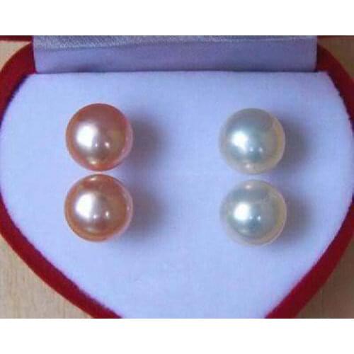 2015 New Fashion 2Pairs 7-8MM White Pink Pearl Earrings Grade Jewelry Design Wholesale and retail