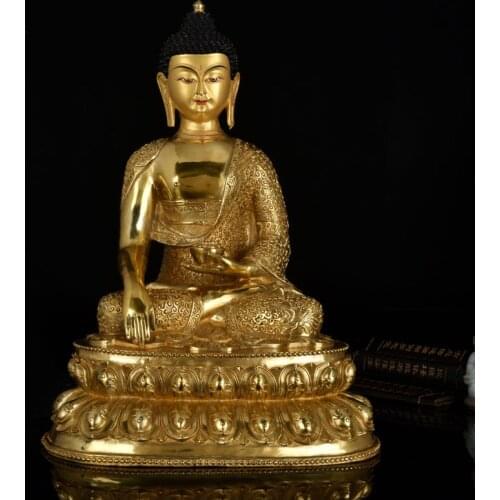 45CM LARGE # 2021 Buddhist Buddhism HOME family efficacious Safety Protection Tibetan Gold-plated Sakyamuni brass Buddha statue
