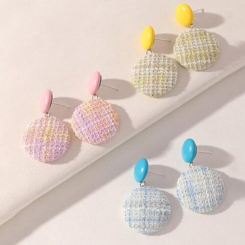 Vintage Colorful Cotton Woven Round Drop Earrings Four Season Wearing Eardrop for Women Girls Holiday Dating Jewelry Gifts