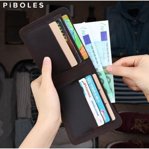 Vintage Brand Designer Portomonee Men Wallet Genuine Leather Credit Card Slots Short Wallets Portable Slim Money Purse
