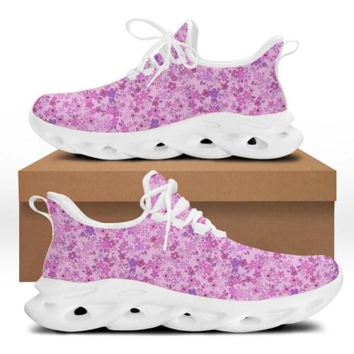 INSTANTARTS 2021 Hot Design Violet Flower Printed Lady Flat Shoes Breathable Comfort Mesh Swing Sneakers Casual Lace up Loafers