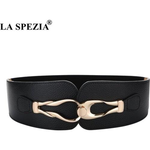 LA SPEZIA Wide Women Belt Elastic Corset Ladies Belts for Dresses Genuine Leather Waist Belt Stretch Belts for Women Accessories