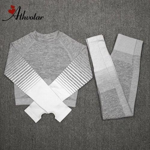 ATHVOTAR Women Fitness Sport Yoga Suit Seamless Yoga Sets Long Sleeve Yoga Clothing Women Fitness Clothing Sportswear