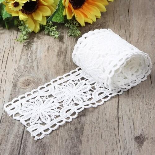 1 Yard 80mm Width Embroidery Flower Lace Fabric Trim Ribbon DIY Sewing Bridal Applique Collar Dress Wedding Decor White/Black