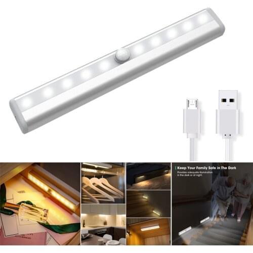 10 LED USB Rechargeable Kitchen Under Cabinet Light Motion Sensor Wireless LED Light Bar Night Lights for Closet/Drawer/Cupboard
