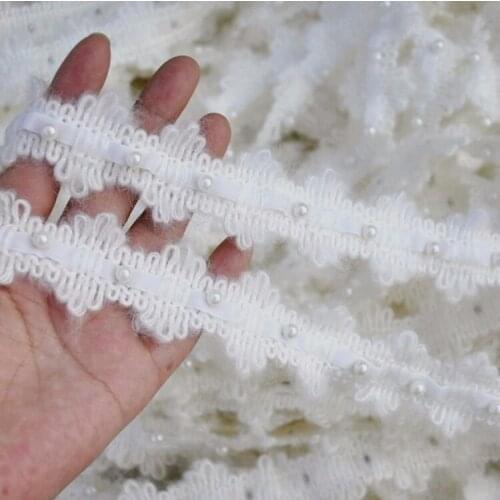 10yards/lot 3.5cm wide High quality Wool thread Venise Lace trim with beads-Time