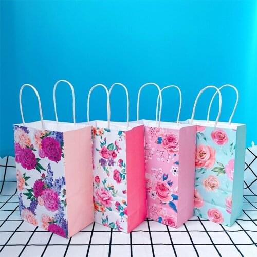 10pcs Takeaway Paper Bag Storage Gift Box Party Wedding Rose Flower Packaging Wrapping Storage Bag With Handle Christmas
