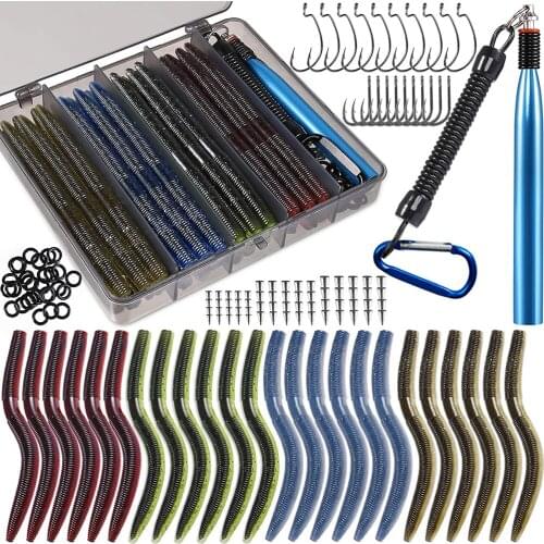 ONLIVING 133pcs Fishing Lure Kit Fishing Accessories Set Lifelike Worm Soft Lure ​Baits Bass Trout Fishing with Tackle Box