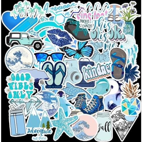 50 Pcs Blue Cartoon Animal Stickers For Suitcase Skateboard Laptop Luggage Fridge Phone Car Styling DIY Decal Sticker
