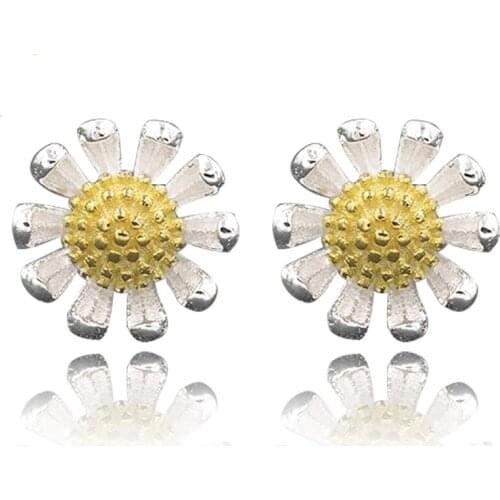 925 Sterling Silver Hypoallergenic Daisy Flower Stud Earring for Women Brincos eh127
