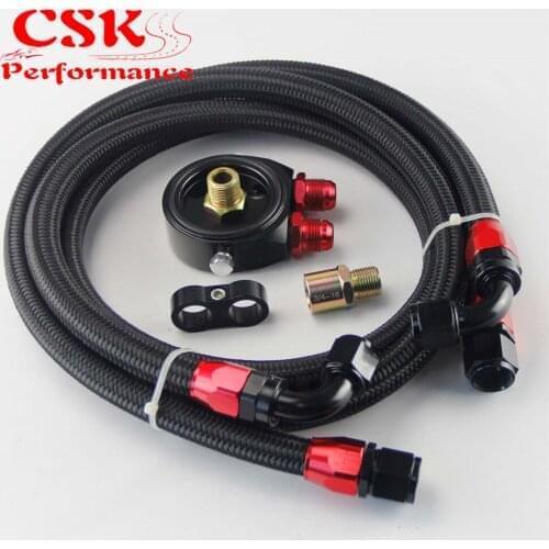 AN10 1.4m 1.6m Nylon Braided or SS Braided Oil Line+ AN10 Oil Filter Sandwich Adapter w/ Hose Fittings Black / Blue / Silver