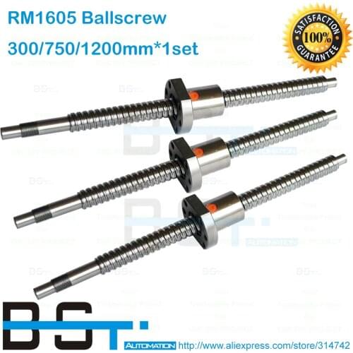 BSTMOTION Anti backlash ballscrew set 1605 ball screw RM1605 -300mm /750mm / 1200mm-C7 with SFU1605 Ballnut with end machined