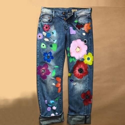 Streetwear Ladies Jeans High Waist Loose 2021 Casual Vintage Denim Pants Fashion Printed Womens Straight Pants Moms Work Pants