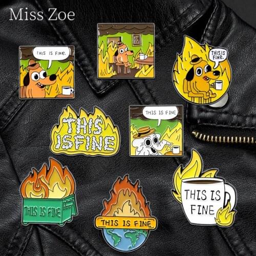 This Is Fine Fire Enamel Pin Protect Environment Brooch Elephant Coffee Lapel Cartoons Badge Bag Jewelry Gift For For Fan Friend