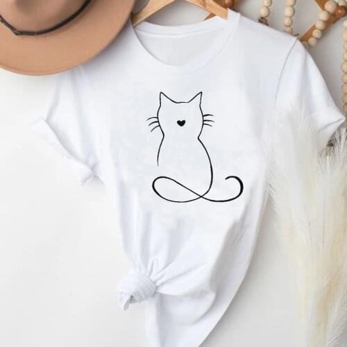 T-shirts Women Cartoon Love Pet Cat Printing Spring Summer Fashion Clothes Graphic T Tshirt Top Lady Print Female Tee T-Shirt