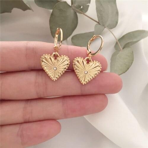 Gilry Gold Color Plating Textured Heart Charm Hoop Earrings For Women Sweet Trendy Gorgeous Lovely Party Daily Fashion Jewelry