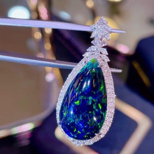 H507 Fine Jewelry Real 18K Gold AU750 G18K Natural Black Opal Pendant 13ct Gold Diamond Pendant Gemstone Necklaces for Women