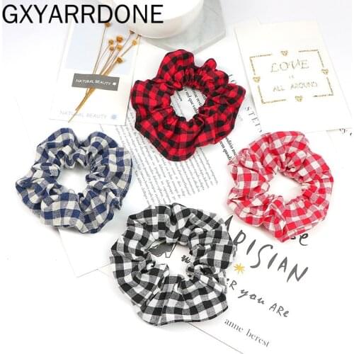 Cotton Scrunchie Stretch Headband Plaid Scrunchies Women Ponytail Holder Elastic Hair Bands Girls Hair Ties Hair Accessories