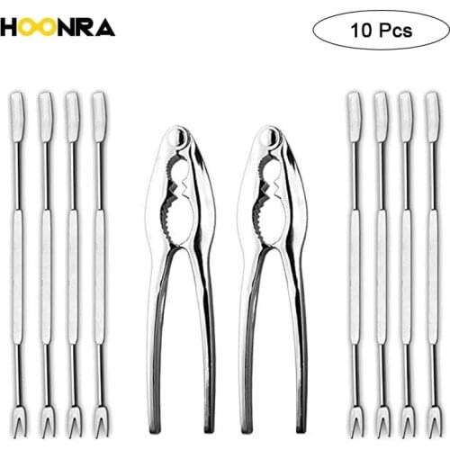 HOONRA 10Pcs Lobster Crab Seafood Tools Set Stainless Steel Crab Crack Tools Seafood Forks Kitchen Tools