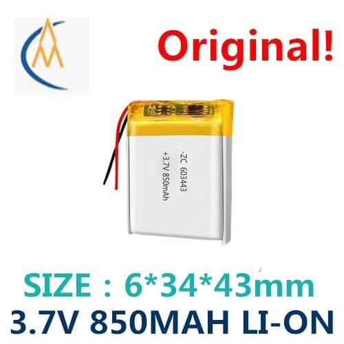 Lithium-ion polymer battery 603443 850 mah small mobile bluetooth speakers rechargeable battery power supply projector navigator