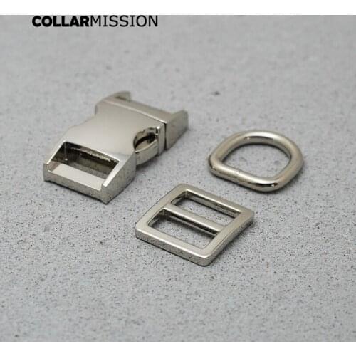 Metal buckle+Tri-Glid+D ring/set) Metal plated buckle silver 15mm for DIY dog collar leash set harness DIY accessories