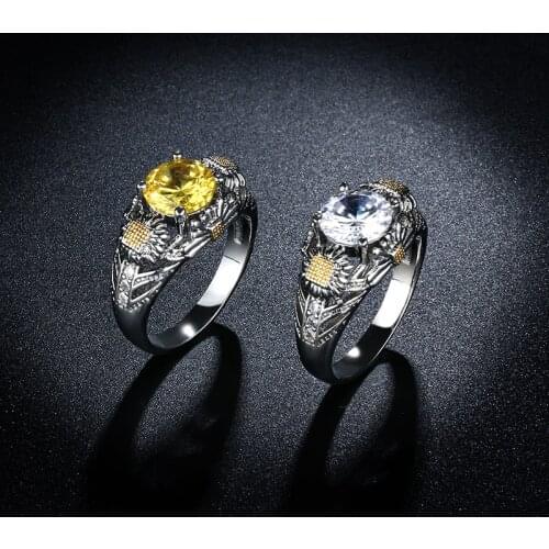 2021 Fashion Jewelry Crystal Cubic Zirconia Rings for Women Charm Jewelry Bride Wedding Copper Couple Rings