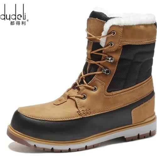 DUDELI Winter Warm Plush Fur Snow Boots Men Ankle Boot Quality Casual Motorcycle Boot Waterproof Mens Boots Big Size 39-47