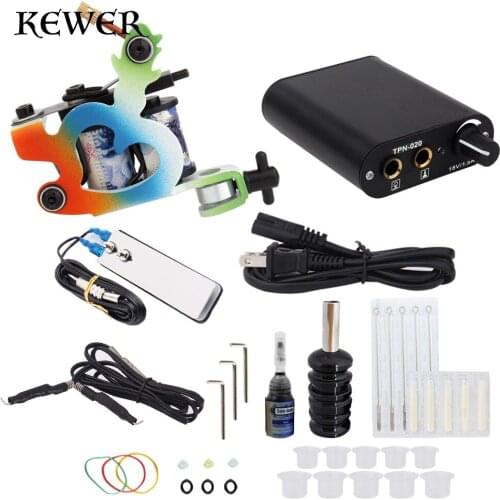 Complete Tattoo Kit Coil Tattoo Machine Set Permanent Makeup Machine Power Supply Needles Tips Tattoo Set Accessories Supplies